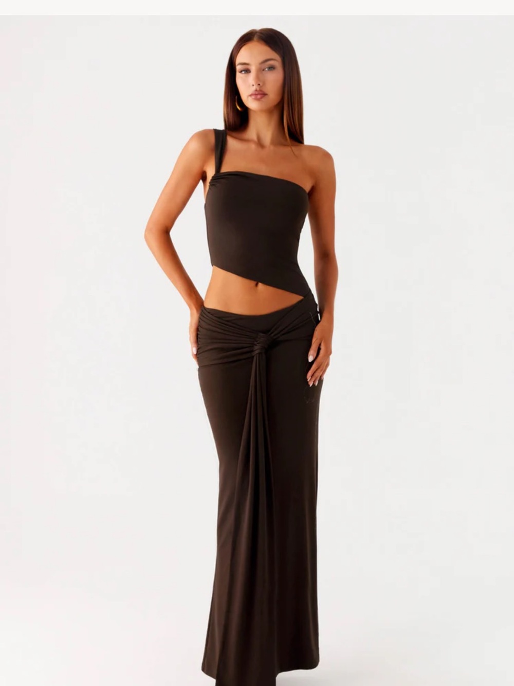REVOLVE One-Shoulder Chocolate Brown Maxi Dress